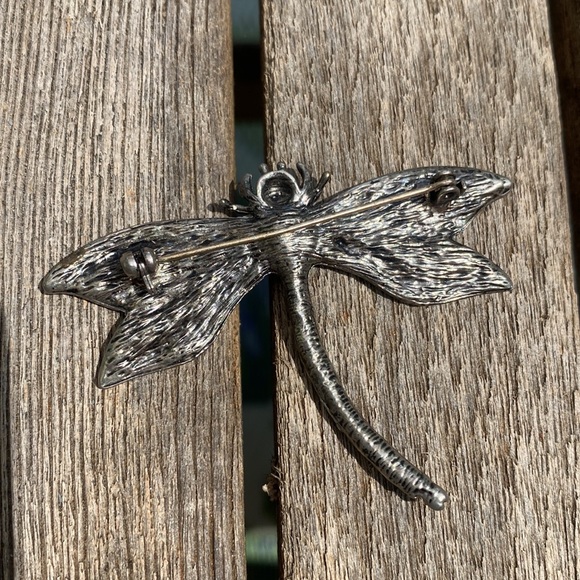 Dragonfly Silver Crystal Rhinestone Brooch - Picture 2 of 2